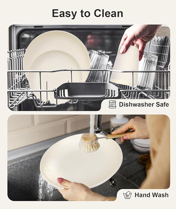 Quatish 24 Piece Plates and Bowls Sets for 6, Unbreakable Dinnerware Sets, Plastic Dish Set for Camping, Dishwasher Microwave Safe, Outdoor Kitchen and Apartment Dinning RV Essentials, Beige