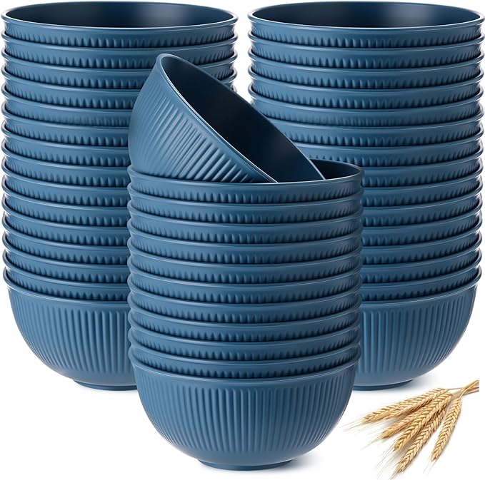 Eccliy 24 Pcs Wheat Straw Bowl Sets, Unbreakable Cereal Bowl 24 oz, Microwave and Dishwasher Safe Bowls for Cereal, Salad, Snack and Soup, Winter Style(Blue)