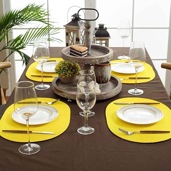 FunWheat Oval Braided Placemats Set of 6 Table Mats for Dining Tables Washable Heat Resistant Place mats for Daily Use12 x18 Inch (Oval Yellow, 6pcs)