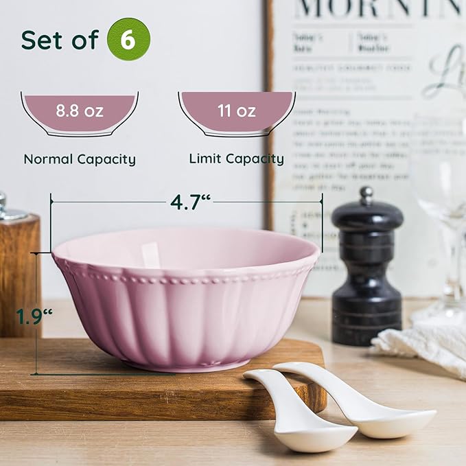 HOMBENE White Porcelain Fruit Bowls, 4.7 Inch Serving Bowls,Ice Cream Bowl, Kitchen Bowl Set, Microwave and Dishwasher Safe, Set of 6