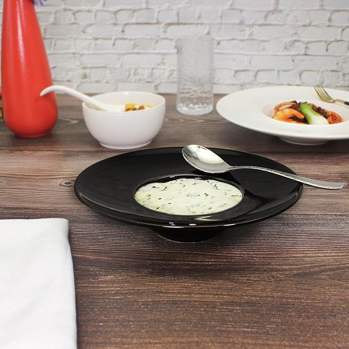 Ceramics Rimmed Soup Bowls 5.1 oz, Black 8.5 inch Exquisite small soup plate Set of 4, Pasta plates With Rim is the best choice for hotels, kitchens, fine restaurants and gourmets