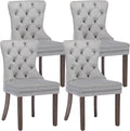 KCC Velvet Dining Chairs Set of 4, Upholstered High-end Tufted Dining Room Chair with Nailhead Back Ring Pull Trim Solid Wood Legs, Nikki Collection Modern Style for Kitchen, Light Grey