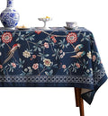 patdrea Designer Vintage Dark Blue Linen Square Tablecloth,Navy French Floral and Birds Pattern Table Cloth,Decoration Table Cover for Kitchen,Dining,Tea Party,Home,Christmas,55"*55"
