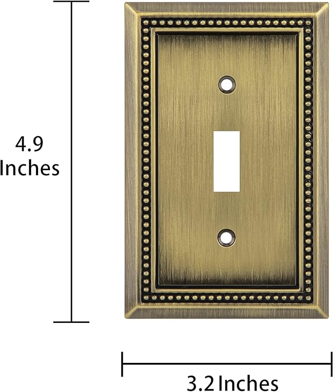 Henne Bery Sunken Pearls Heavy Duty Decorative Wall Plate Switch Plate Outlet Cover (Single Toggle, 3 Pack, Antique Brass)