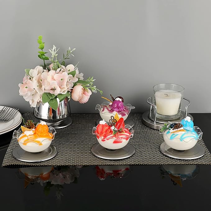 JUXYES Set of 6 Stainless Steel Round Coasters with Holder & Sponge Bottom, Silver Metal Cup Coasters Set Stunning Cool Coaster Cups Mats Decor for Restaurant Kitchen bar Dining Table