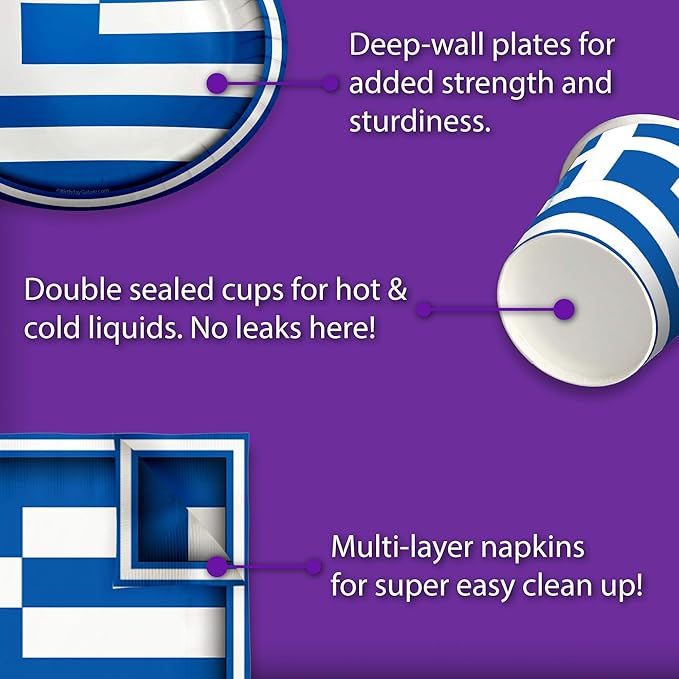 Greek Flag Greece Birthday Party Supplies Set Plates Napkins Cups Tableware Kit for 16