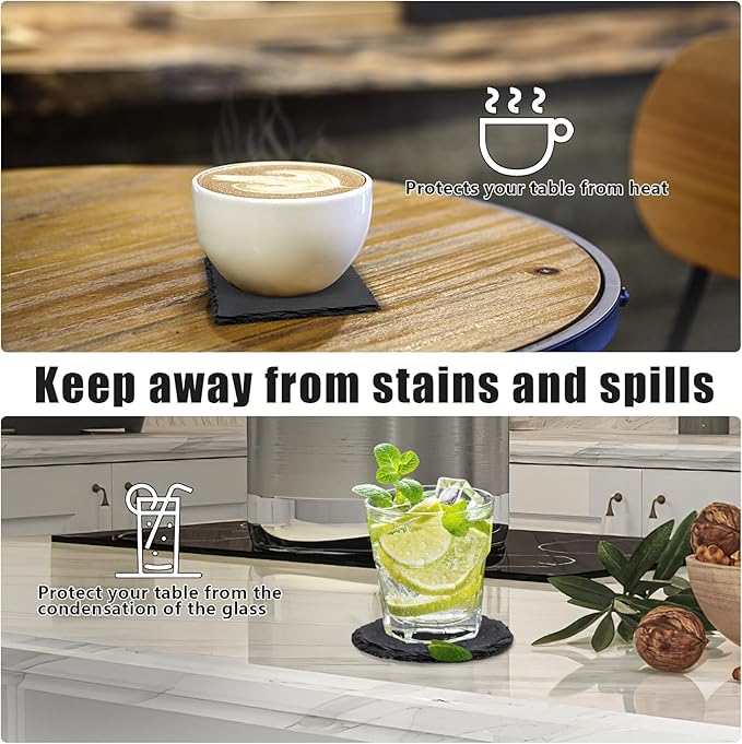 72 Pack Slate Drink Coasters, VIBRATITE 4 Inch Square and Round Black Slate Stone Coaster Bulk Laser Engraving Blank Handmade Decor Coasters for Coffee Bar Kitchen Home (36 Sqaure, 36 Round)