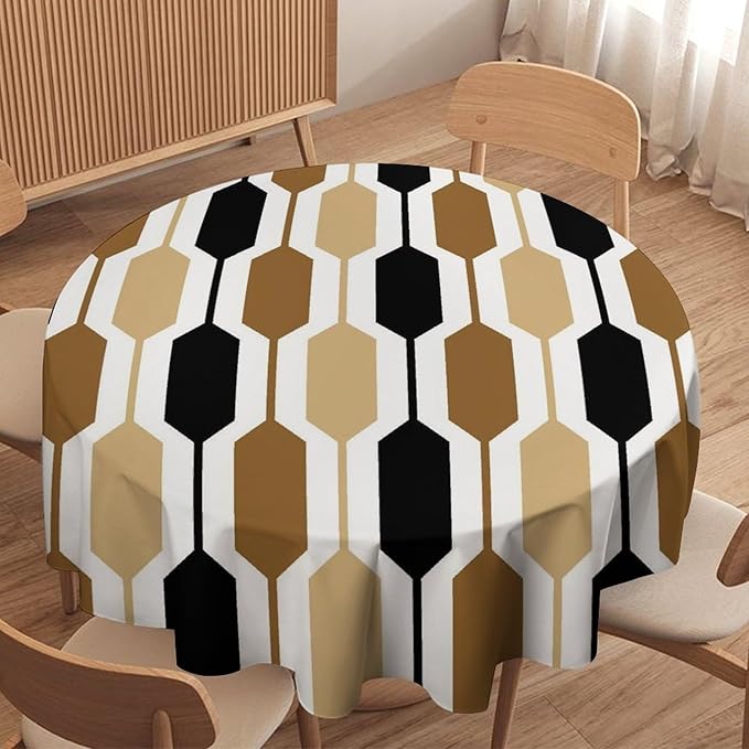 Abstract Boho Geometric Round Tablecloth, Mid Century Modern Geometric Art Retro Print Tablecloth for Home Party Dining Room Kitchen Decor 36Inch(90cm)