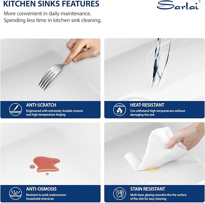 Sarlai 30 White Farmhouse Kitchen Sink - 30x20 Inch Farm Kitchen Sink Reversible Design Ledge Workstation White Ceramic Porcelain Fireclay Farmer Sinks 10" Inch Deep Single Bowl Basin