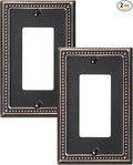 2-Pack Decorator Outlet Cover Plate, Decorative Switch Plates and Outlet Covers, Aged Bronze Metal Wall Plates for Electrical Outlets, Receptacle, GFCI Outlet, Dimmer Switch