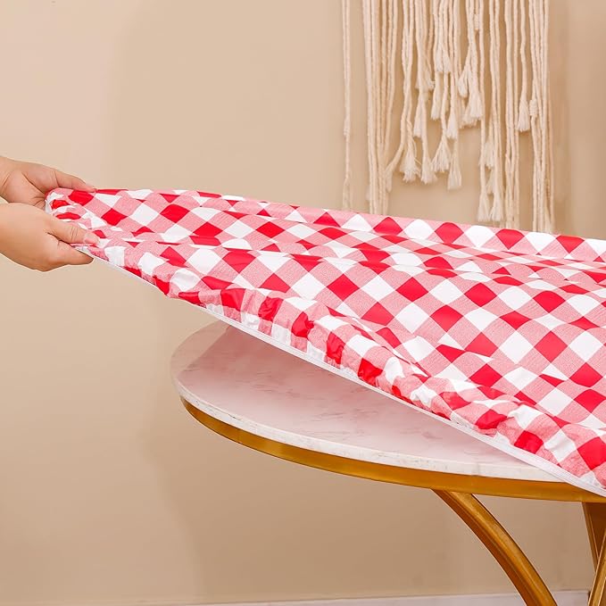 Walrus Round Vinyl Fitted Tablecloth with Flannel Backing Elastic Edge Design Table Cover Waterproof Oil-Proof PVC Table Cloth Stain-Resistant Best for 45"-56" Round