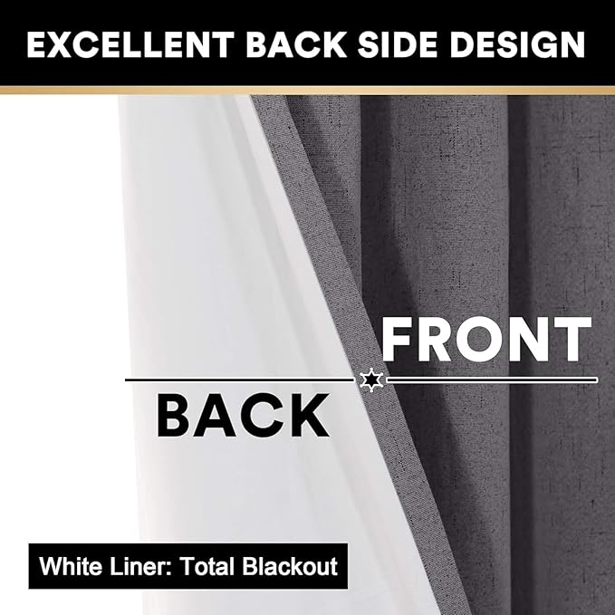 PrinceDeco 100% Blackout Curtains for Bedroom Extra Wide Thermal Sliding Glass Door Curtain Linen Blackout Patio Door Window Treatment for Sliding Glass Door,100 X 108 Curtains,Grey