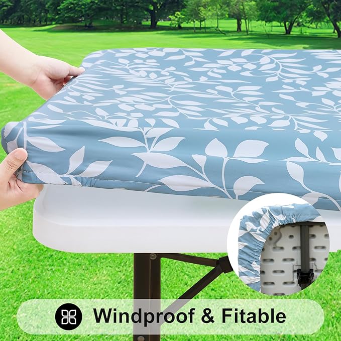 Smiry Rectangle Table Cloth Cover, Waterproof Elastic Fitted Picnic Tablecloth for 6 Foot Tables, Wipeable Flannel Backed Vinyl Tablecloths for Camping, Dining, Outdoor (Baby Blue, 30" x 72")