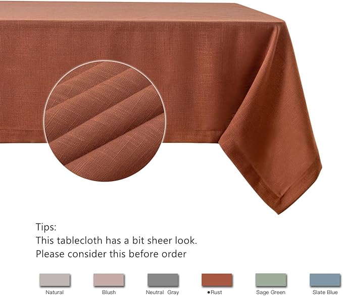 maxmill Lux Faux Linen Tablecloth with Slubby Yarn Textured Weaves Wrinkle Resistant Anti-Shrink Soft Fall Table Cloth for Dining Room Harvest Thanksgiving Decorations Rectangle 60 x 120 Inch Rust