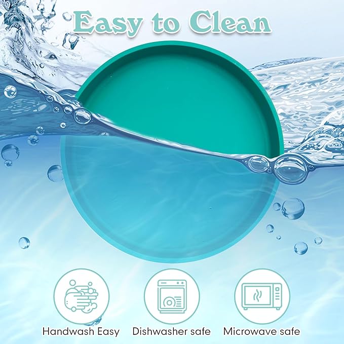Silicone Dog Bowl Shallow Cat Food Bowls 7" Wide Puppy Plates Whisker Fatigue Pet Feeding Dishes Set of 2 for Dry and Wet Food Indoor (Round Green)