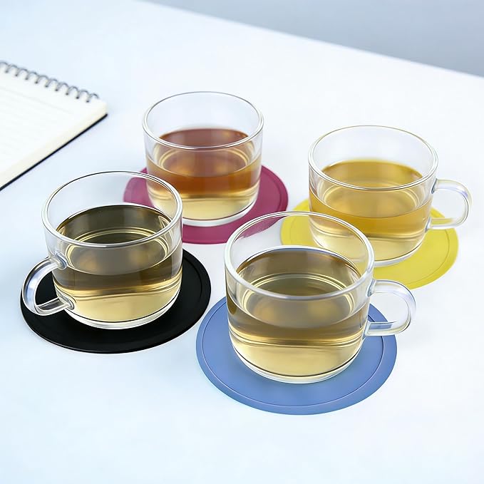 12PCS Silicone Coasters Sets, 4 Inch Drink Coasters for Hot Drinks, Coffee Table, Office Desk