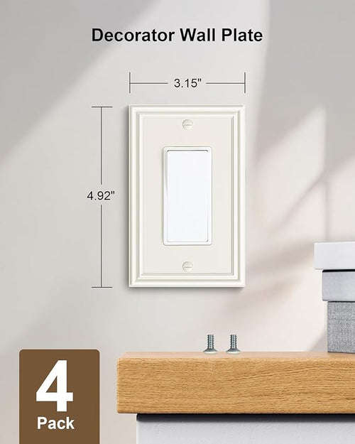 4-Pack Decorator Outlet Cover Plate, Light Almond Decorative Switch Plates and Outlet Covers, Durable Zinc Alloy Wall Plates for Electrical Outlets, Receptacle, GFCI Outlet, Dimmer Switch