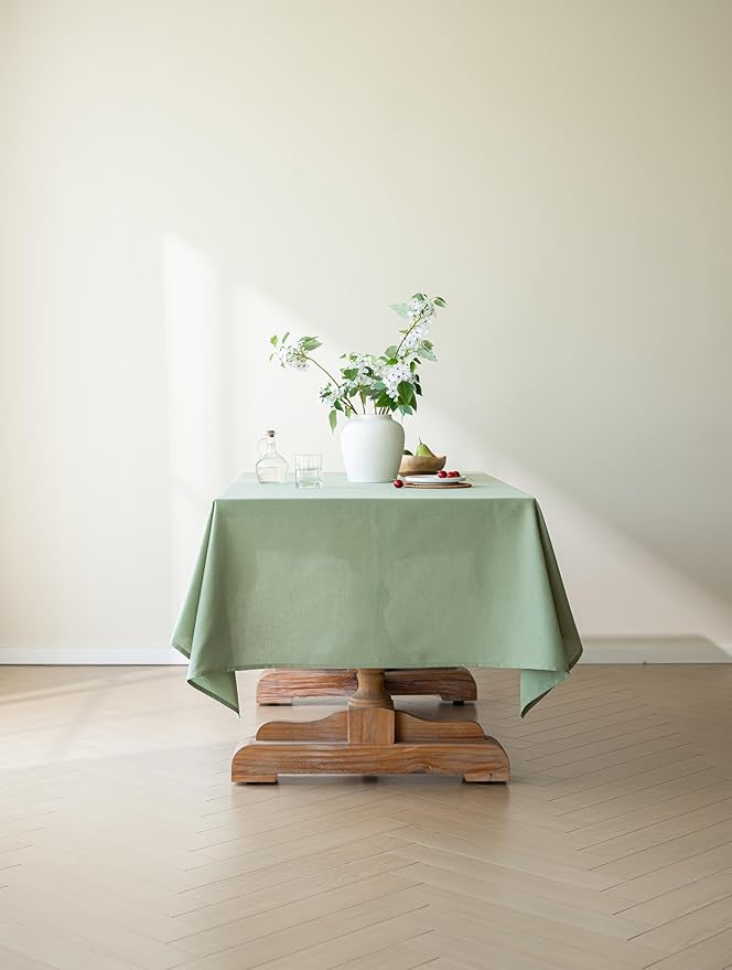 Sage Green Linen Table Cloths for 6 Foot Rectangle Tables Farmhouse Neutral Tablecloth Rectangular Kitchen Decoration Dining Table Cover Washable Water Resistant 60x102