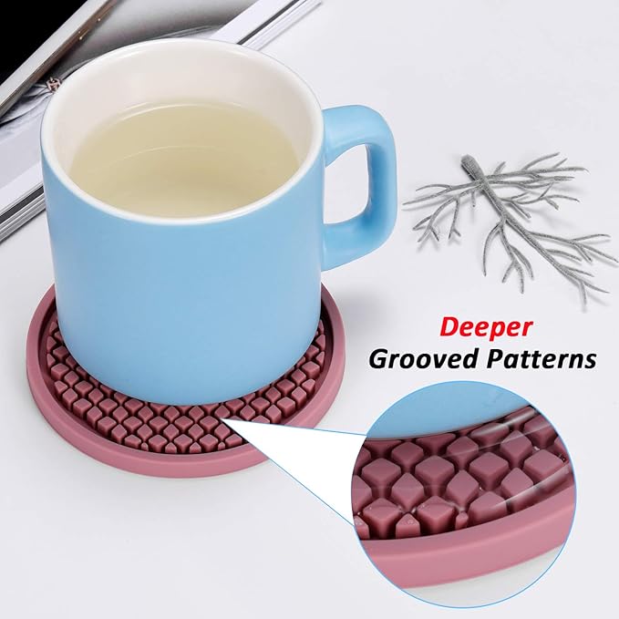 ME.FAN Silicone Coasters [6 Pack] Thickened Drink Coasters with Holder - Cup Mat - Non-Slip, Non-stick, Stay Put, Deep Tray - Prevents Furniture and Tabletop Damages(Green)