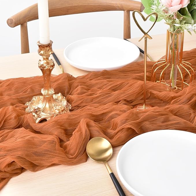 Joanlody Terracotta Cheesecloth Table Runner Spring Easter 10Ft Rustic Gauze Boho Cheese Cloth Table Runner for Wedding Bridal Baby Shower Decoration 6 Pack