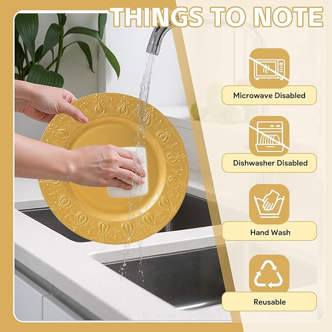 PROY 100 Pcs Gold Charger Plates Bulk, Premium Gold Chargers for Dinner Plates, Table Chargers for Table Setting, Wedding