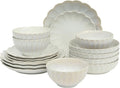 Gibson Elite Malibu Shore 16 Piece Scallop Stoneware Reactive Glaze (Service for 4) Ceramic Plates and Bowls Dinnerware Set - Shiny Cream White