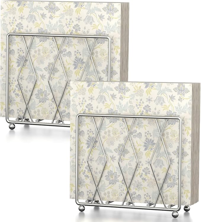 Napkin Holder for Table, 2 Pack Modern Metal Napkin Holders for Paper Napkins & Kitchen Dining & Countertops, Cocktail Upright Napkin Holder Dispenser Suitable for All Room Decors (Silver)