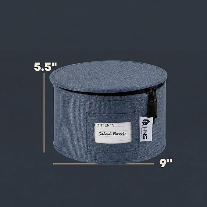 Salad Plates Storage Container - Hard Shell China Organizer with Dividers - Holds 12 Plates of 9" - Durable & Stackable Storage Box for Seasonal Dishware Protection - Denim Blue