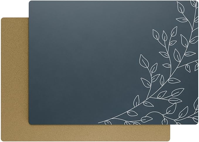 Royalty Art Mystic Midnight Blue Boho Placemats, 4 Pc. Set, Non-Slip Cork Backed, Wipeable Heat Resistant Surface for Kitchen and Dining Table Protection, Cute Floral Pattern for Farmhouse or Rustic