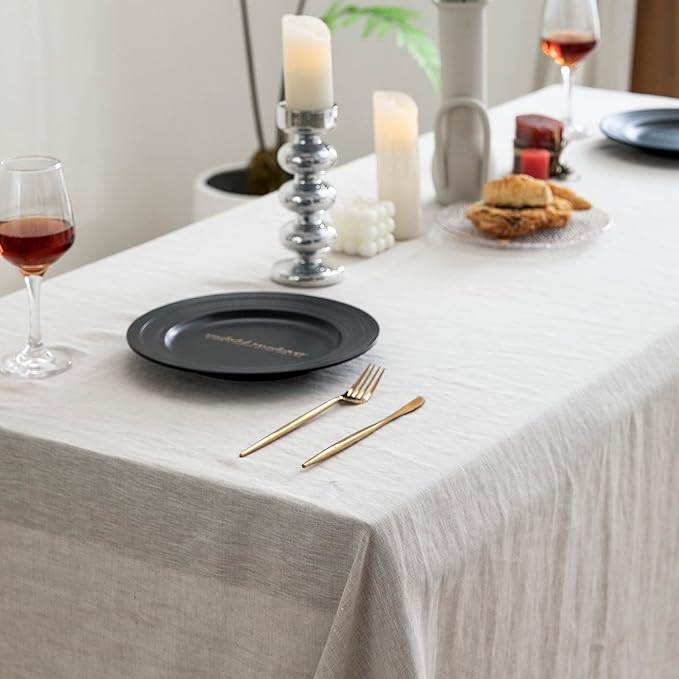 EVERLY100% Pure Linen Rectangle Tablecloths 120LX60W Inch for Dining,Buffet Parties,Picnic,Events,Weddings and Restaurants,10ft Table Cloth Thanksgiving Machine Washable Tablecloth-Natural Linen