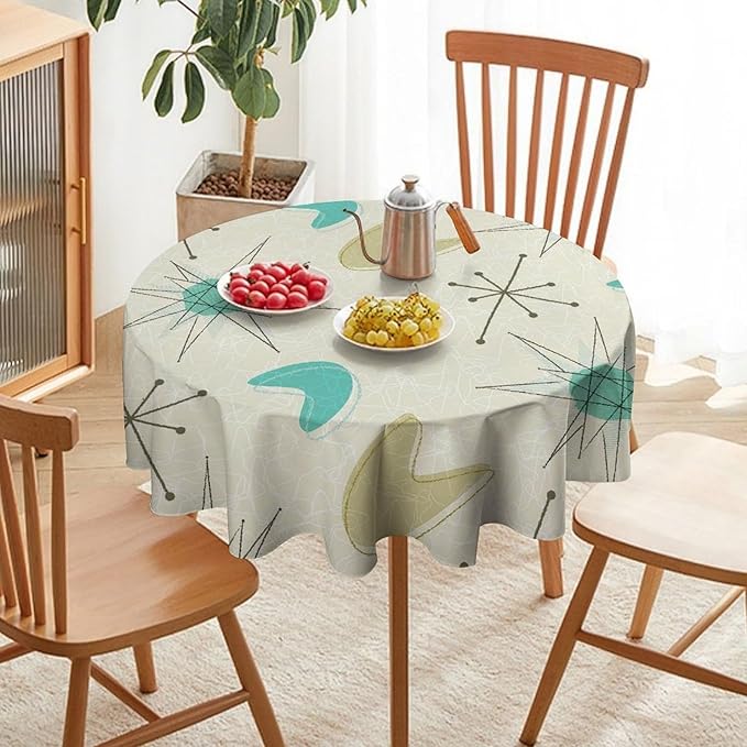 Mid Century Round Tablecloth, Modern Atomic Abstract Geometric Pattern Tablecloth for Home Party Dining Room Kitchen Decorm 36Inch(90cm)