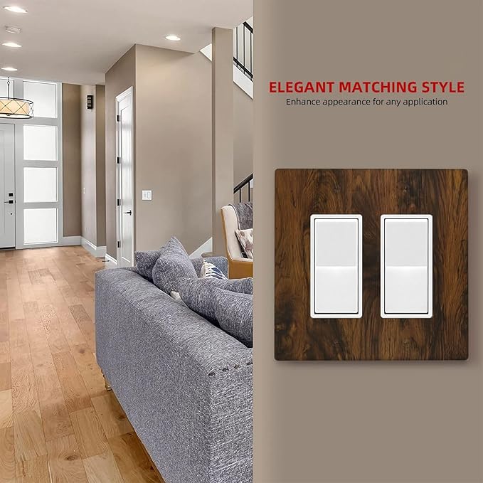 Outlet Covers Brown Rustic Wood Grain Vintage Wooden Texture 2 Gang Light Switch Cover Double Rocker Wall Plate Decorative GFCI Receptacle Electrical Switchplate for Cabin Bedroom Decor（2 Pack）
