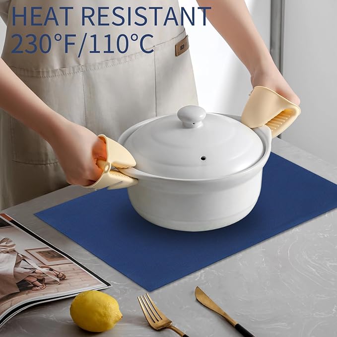 Cloth Placemats Set of 8 - Thickened Navy Blue Table Placemats Set - Heat Resistant Dining Table Place Mats Washable Kitchen Table Mats Set of 8, 18x12 inch, Easy to Clean(Blue)
