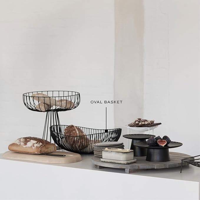 Serax Home Decor Fruit Bowl | Metal sculptures interior accessories by Antonino Sciortino | Oval Black Iron Kitchen Basket | Modern House Decor or Kitchen Storage for Counter and Table