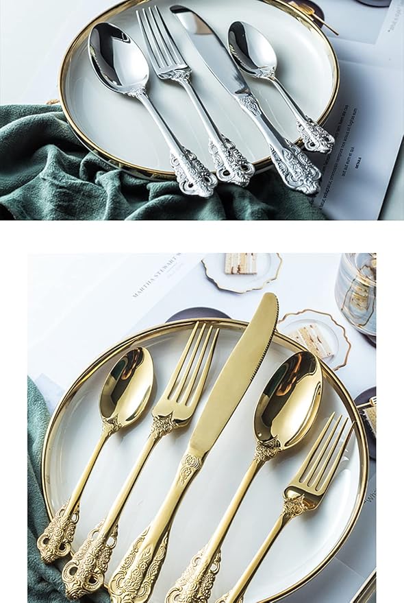 Silverware Set for 16 Premium 18/10 Stainless Steel Flatware Set Palace Style 80 Piece Cutlery Tableware Utensils Embossed Decorative Handle Knives Forks and Spoons for Home Christmas Wedding