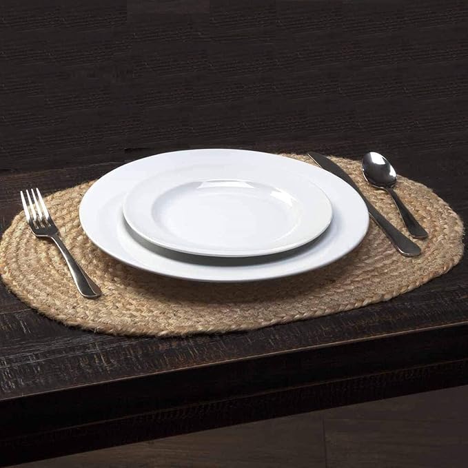 Jute Woven Oval Placemats Set of 6, Brown Plate Charger 12x16 inches Jute Heat Resistant Non-Slip Weave Place mats Farmhouse Straw Braided Rattan Tablemats Wicker Placemats for Dining Table