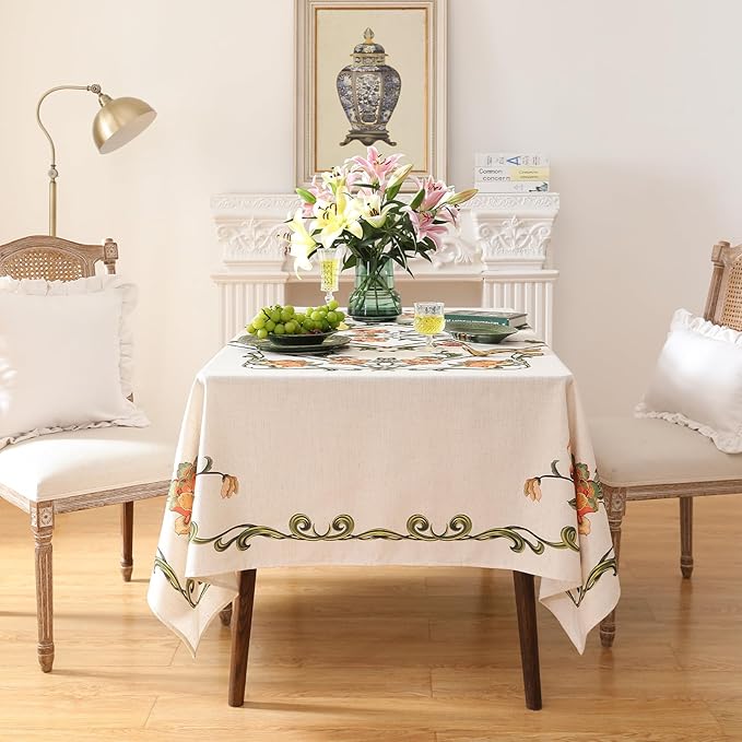 patdrea Designer Vintage Linen Rectangle Tablecloth,French Floral Tablecloths,Wrinkle Free Table Cloth,Decorative Table Cover Cloth for Kitchen,Dining,Tea Party,Home,Christmas,67"*118"