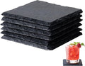 Slate Coasters Set of 6,4-Inch Black Square Stone Drink Coasters with Scratch-Resistant Backing,Durable Tabletop Protection for Home Office Kitchen,Ideal Housewarming Wedding Gifts
