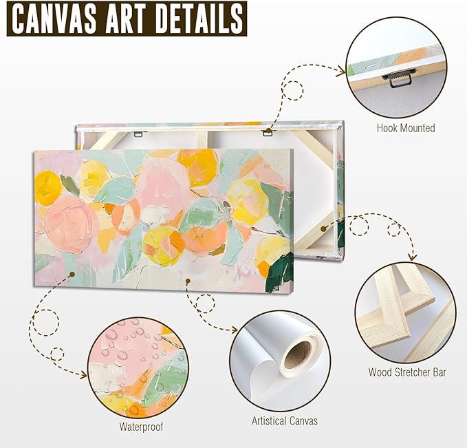 ADJUVANT Wall Art Impressionist Colorful Floral 60"L x 30"W, Bright Blooms With Pastel Leaves Canvas Painting Lively Petals Artwork Prints Floral Wall Decor for Living Room Bedroom Dining Room Home Office