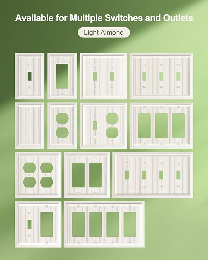 4-Pack Classic Beadboard Single Toggle Light Switch Cover Plate, Durable Natural Bamboo Fiber Decorative Switch Plate Covers, Light Almond 1 Gang Wall Plate