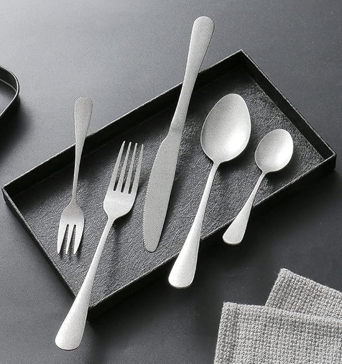 Matte Silverware Set for 8 Stainless Steel Flatware Set Vintage Style Delicate Cutlery Utensils 40 Piece Include Knives Forks and Spoons Tableware Set for Home Kitchen Wedding Restaurant