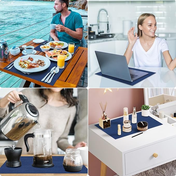 Cloth Placemats Set of 8 - Thickened Navy Blue Table Placemats Set - Heat Resistant Dining Table Place Mats Washable Kitchen Table Mats Set of 8, 18x12 inch, Easy to Clean(Blue)