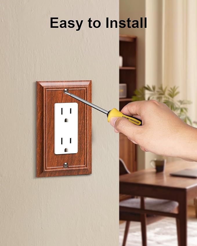 4-Pack Decorator Outlet Cover Plate, Wood Grain Decorative Switch Plates and Outlet Covers, Durable Natural Bamboo Fiber Wall Plates for Electrical Outlets, Receptacle, GFCI Outlet, Dimmer Switch