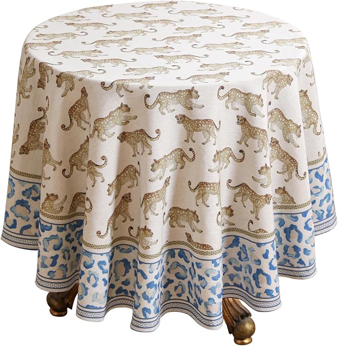 patdrea Designer Leopard Animal Linen Round Table Cloth,Soft Breathable Anti-Wrinkle Tablecloth,Decoration Table Cover for Kitchen Dining,Holiday Christmas,Thanksgiving,Party,Diameter 55"-from
