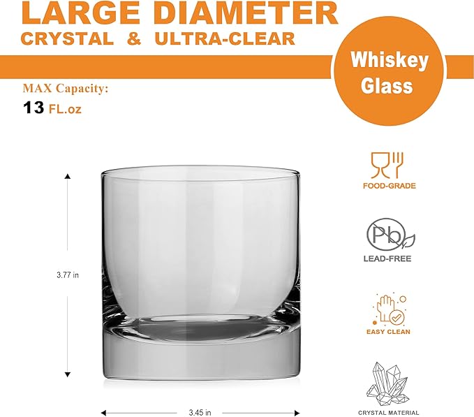 LUXU Crystal Whiskey Glasses, 13oz Heavy Base Old Fashioned Rocks Glasses - Lowball Bar Glasses for Bourbon, Scotch Whiskey, Cocktails, Cognac - Large Cocktail Tumblers Set of 2