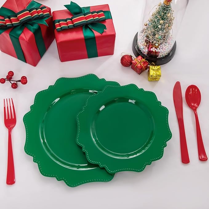 COLOSUS Disposable Party Plastic Plates 60Pcs, Green plastic Party Plates, Heavy Duty 30 Dinner plate 10.5” and 30 Salad/Dessert Plate 8.25” for St. Patrick's Day