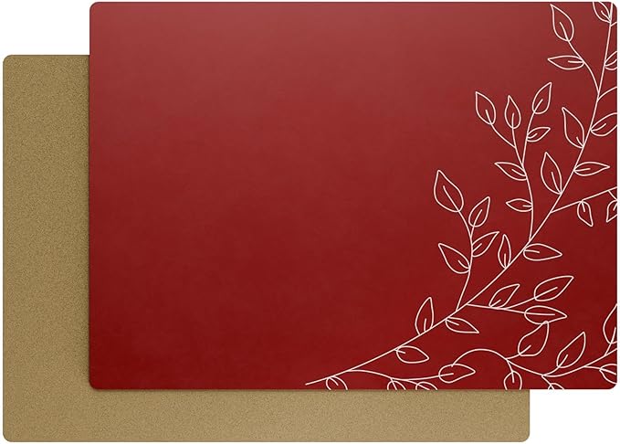 Royalty Art Dark Red Boho Placemats, 4 Pc. Set, Non-Slip Cork Backed, Wipeable Heat Resistant Surface for Kitchen and Dining Table Protection, Cute Floral Pattern for Farmhouse or Rustic Decor
