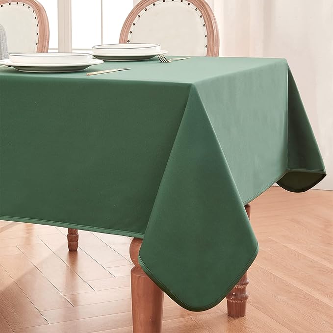 BALCONY & FALCON Rectangle Tablecloth Waterproof Table Cover Fuzzy Linen and Satin Double-Sided Usable Table Cloth for Dining, Kitchen, Cafe, Parties and Outdoor Use (Hunter Green 57x118)