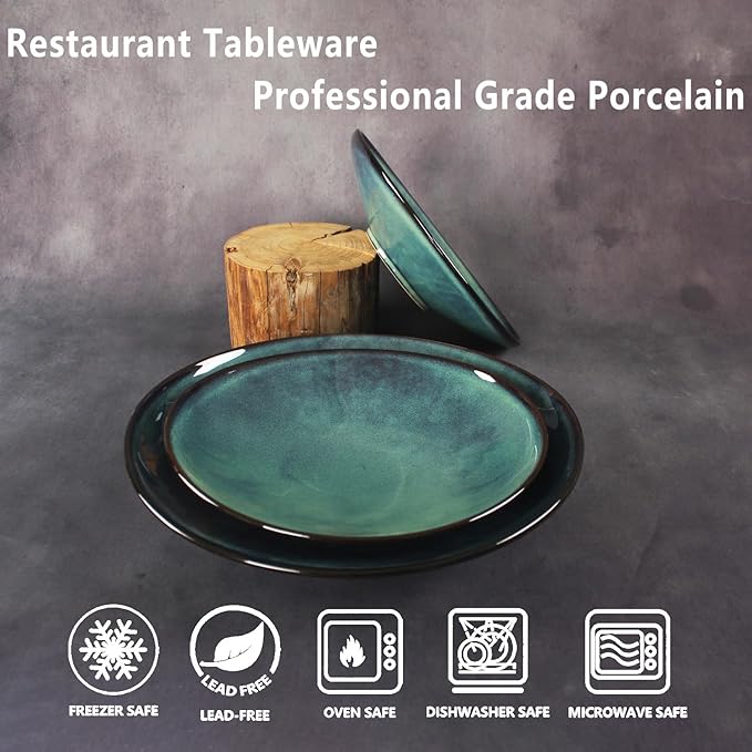 Ceramic Pasta Bowls, 28.2-ounce Pasta Dishes, Reactive Glaze Pasta Bowls, Set of 4, Large, Wide-Mouth Bowls for Salads, Desserts, and Fruit, Microwave-, Dishwasher-, and Oven-Safe.