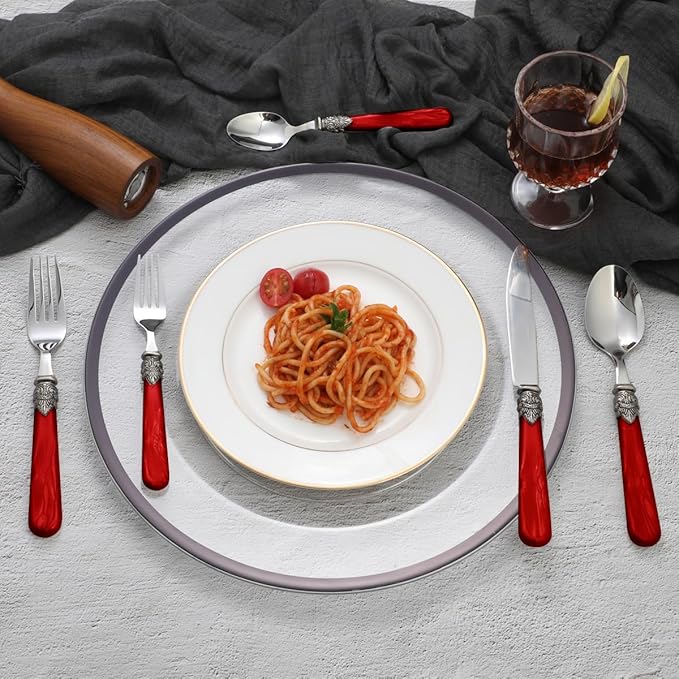 20 pieces 18/10 Stainless Steel Silverware Sets With Red Handle,Vintage Cutlery Sets,Sliverware set Service for 4,Dishware Safe (20, Red)